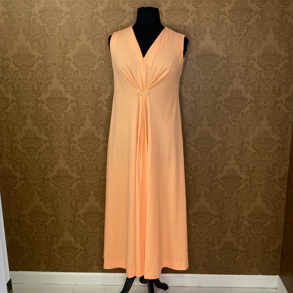 Vintage 70s Grecian Peach Union Label Maxi Hostess Dress - Picture 1 of 11